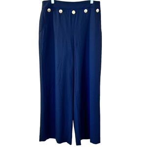 Lafayette 148 Black Wide Leg Trouser Pants Brass Buttons Nautical Size 10